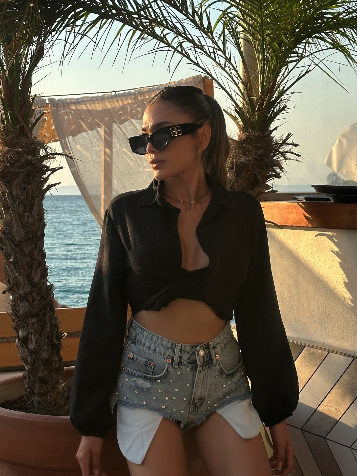 Denim Taşlı Şort