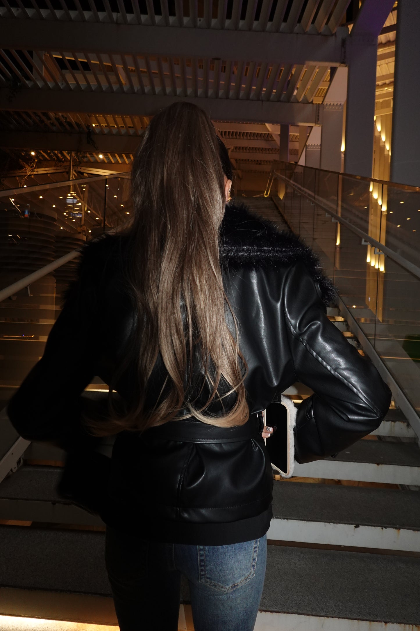 AYNA | Noir Kürklü Deri Ceket