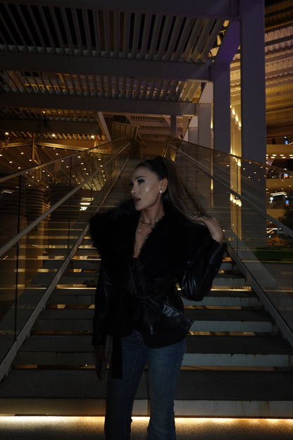 AYNA | Noir Kürklü Deri Ceket