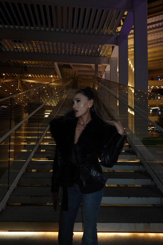 AYNA | Noir Kürklü Deri Ceket