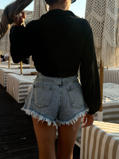 Denim Taşlı Şort