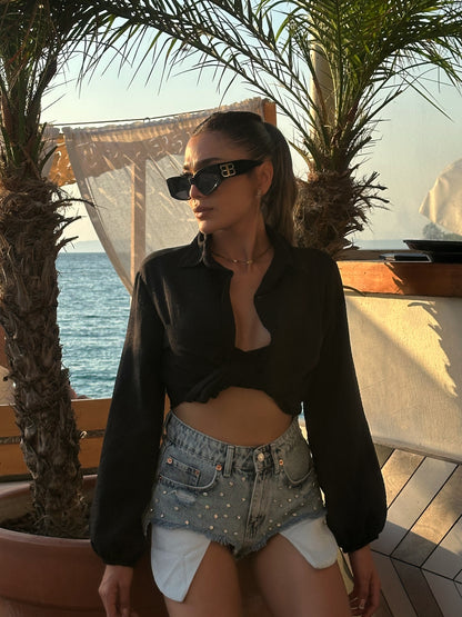 Denim Taşlı Şort