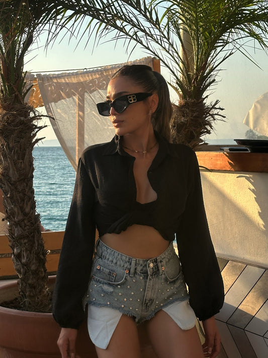 Denim Taşlı Şort