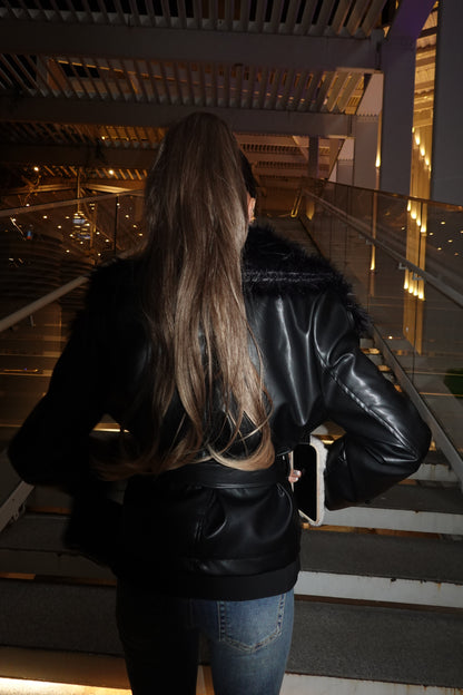 AYNA | Noir Kürklü Deri Ceket