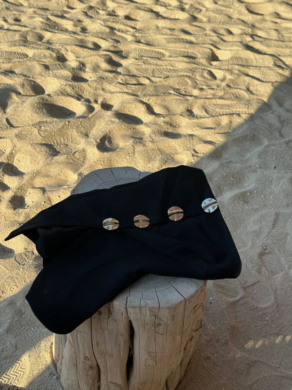 Gold Düğmeli Straplez Crop